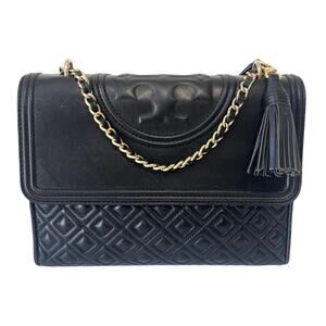Tory Burch Fleming Black Leather Quilted Convertible Shoulder Crossbody Flap Bag